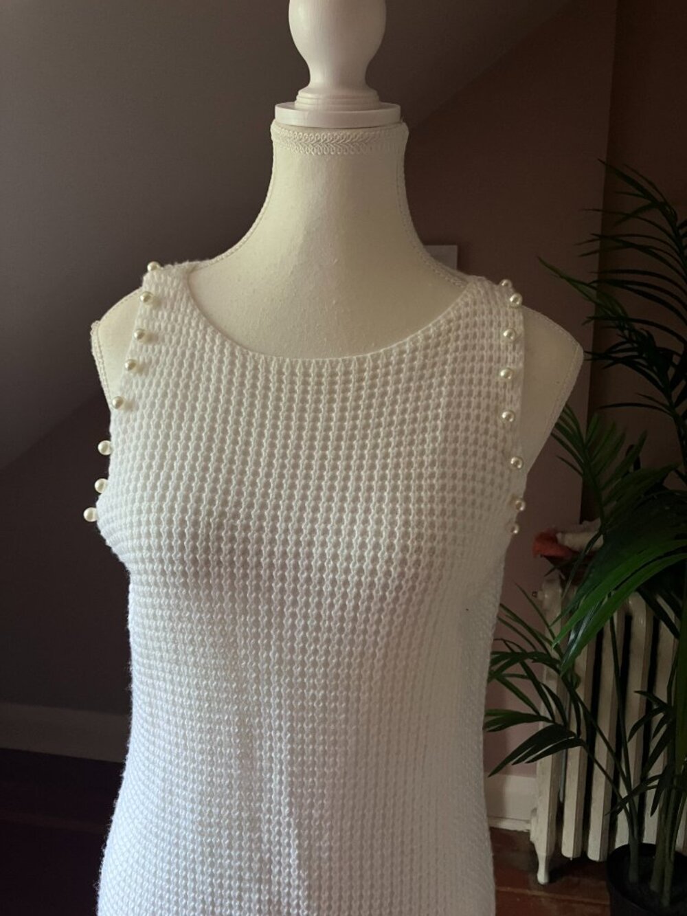 White loose cable knit fur trimmed maxi dress long sundress cover up summer - Picture 2 of 11